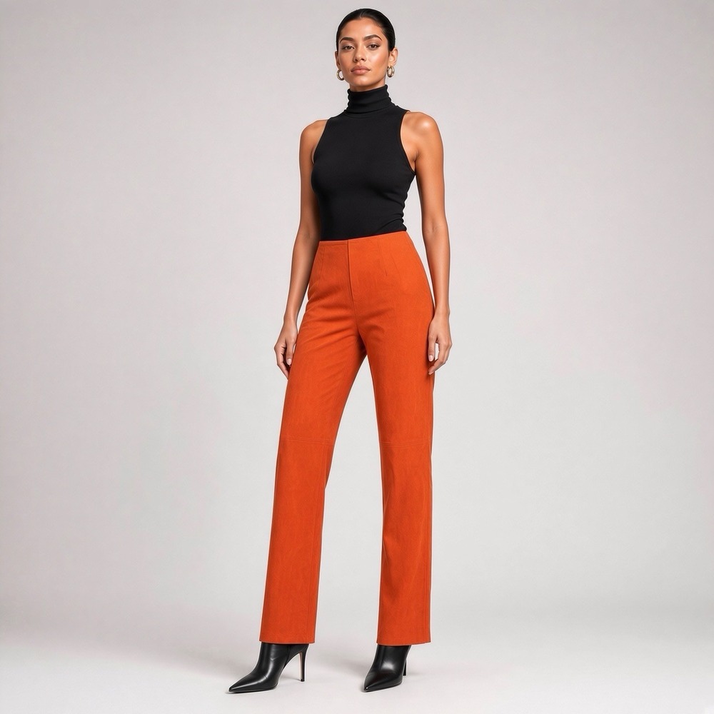 Ralph Lauren Purple Label Italian Goat Suede Trousers in Orange Women 6 $2690